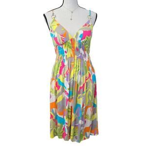 Trina Turk Sundress Tropical Print Midi Dress Sz S Resort Vacation Babydoll
